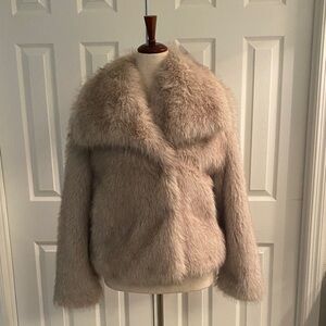 Zara Faux Fur Jacket in Cream/Grey